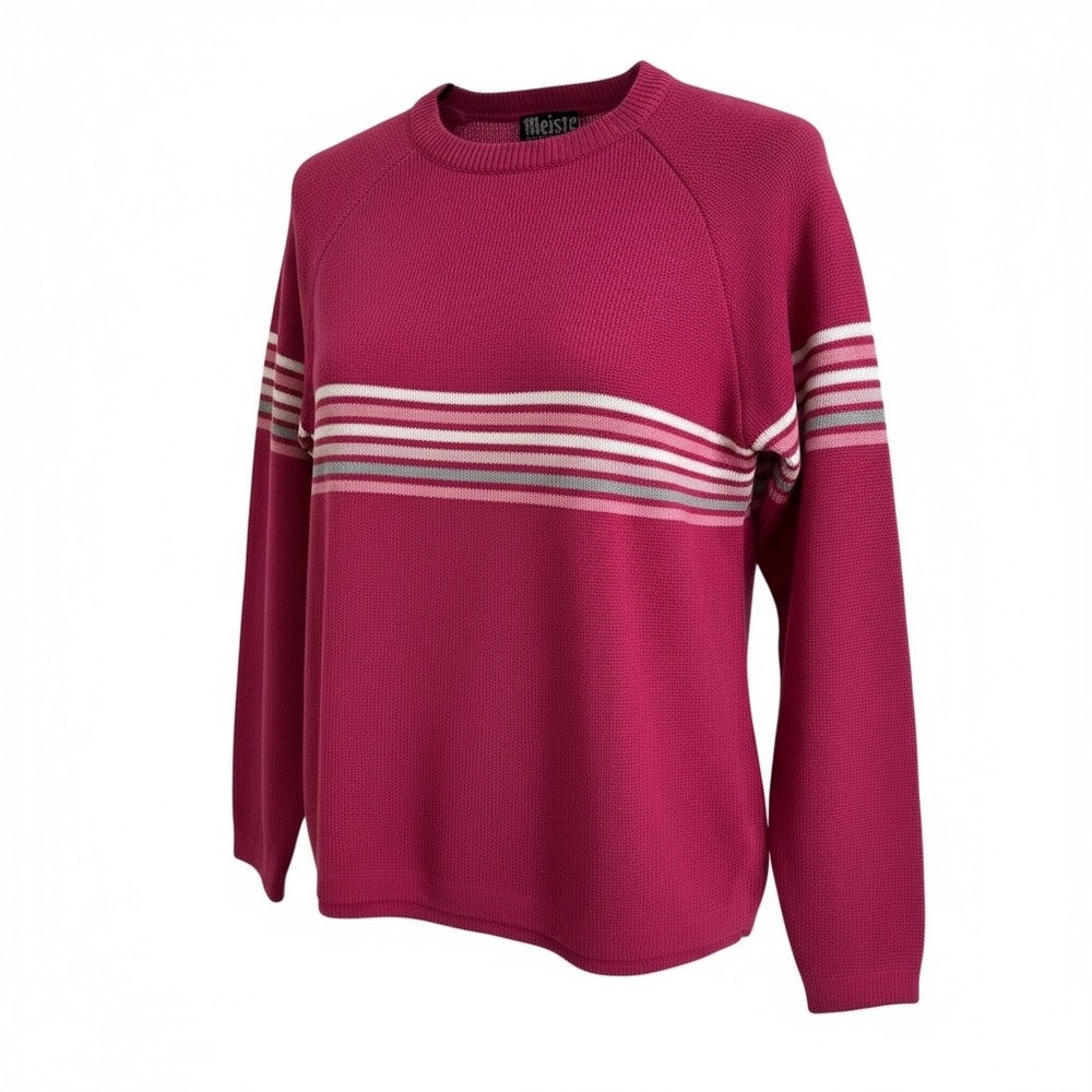 Vintage 80s Meister Pink Striped Ski Sweater Apres Ski Knit Pink & White Stripes